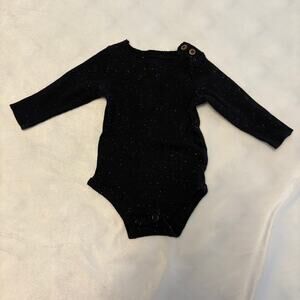 Lil Tee Black Onesie White Splatters SZ 1 Month Long Sleeve Ribbed